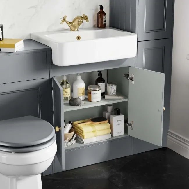 Monaco Dove Grey Basin Vanity 600mm - Brushed Brass Accents