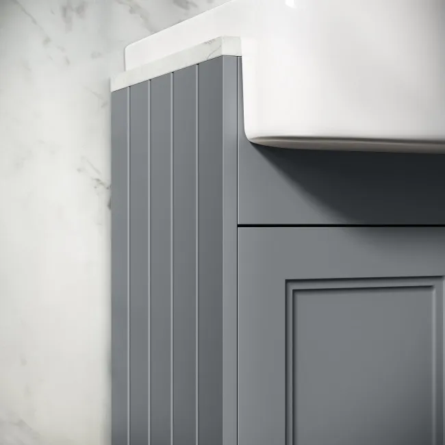 Monaco Dove Grey Combination Vanity Basin with Marble Top 1200mm (Excludes Pan & Cistern) - Brushed Brass Accents