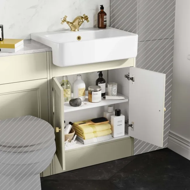 Monaco Chalk White Combination Vanity Basin with Marble Top 1200mm (Excludes Pan & Cistern) - Brushed Brass Accents