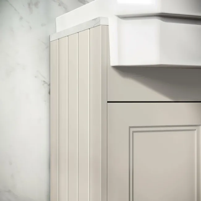 Monaco Chalk White Combination Vanity Traditional Basin with Marble Top 1200mm (Excludes Pan & Cistern) - Brushed Brass Accents