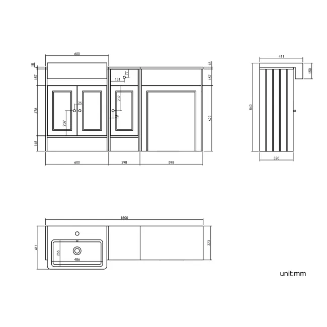 Monaco Midnight Green Basin Vanity and Back To Wall Unit 1500mm (Excludes Pan & Cistern)
