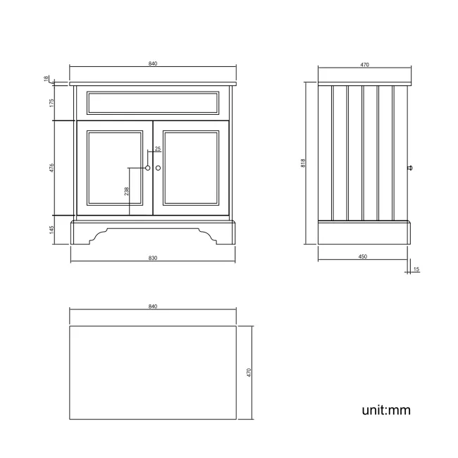 Lucia Graphite Grey Cabinet with Oak Effect Top 840mm (Excludes Counter Top Basin) - Brushed Brass Accents