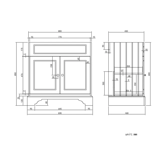 Lucia Graphite Grey Cabinet with Oak Effect Top 840mm (Excludes Counter Top Basin) - Brushed Brass Accents