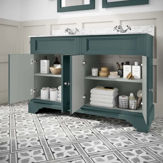 Lucia Midnight Green Double Vanity with Marble Top & Undermount Basins 1200mm