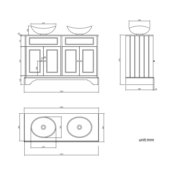 Lucia Midnight Green Double Vanity with Marble Top & Oval Counter Top Basin 1200mm - Brushed Brass Accents