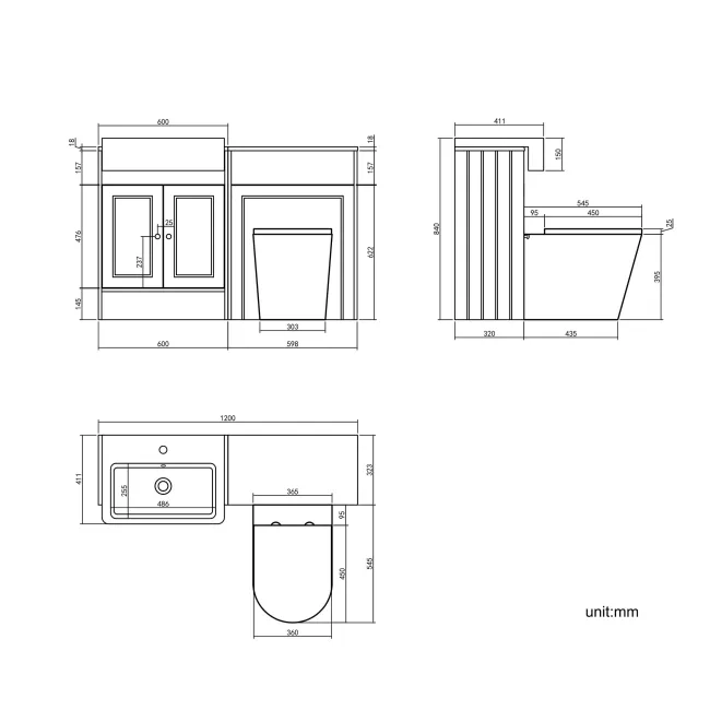 Monaco Dove Grey Combination Vanity Basin and Boston Toilet 1200mm - Brushed Brass Accents