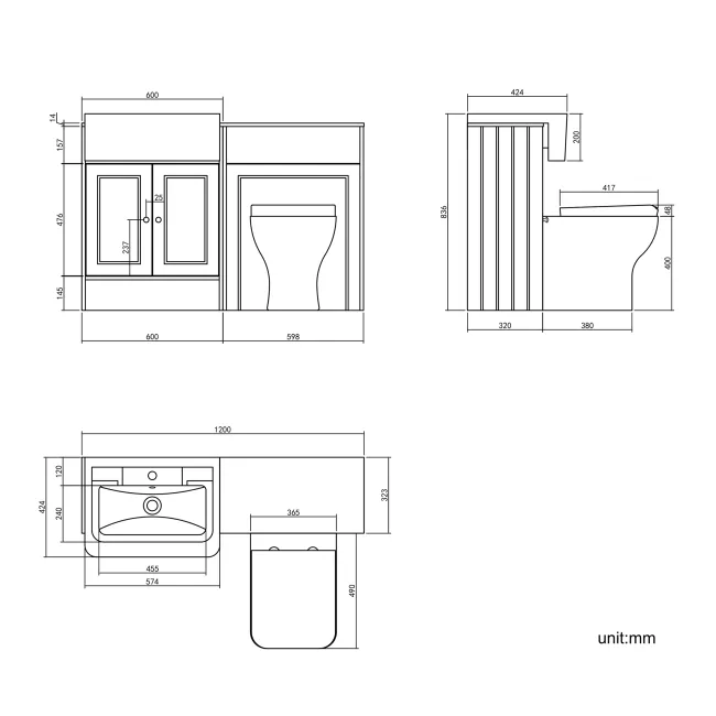 Monaco Dove Grey Combination Vanity Traditional Basin with Marble Top & Atlanta Toilet 1200mm - Brushed Brass Accents