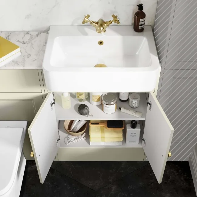 Monaco Chalk White Combination Vanity Basin with Marble Top & Atlanta Toilet 1200mm - Brushed Brass Accents