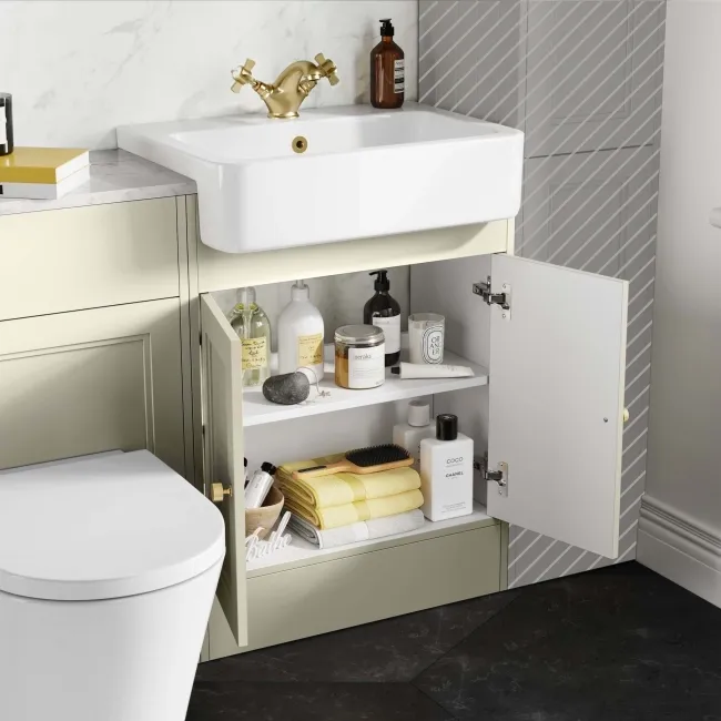 Monaco Chalk White Combination Vanity Basin with Marble Top & Boston Toilet 1200mm - Brushed Brass Accents