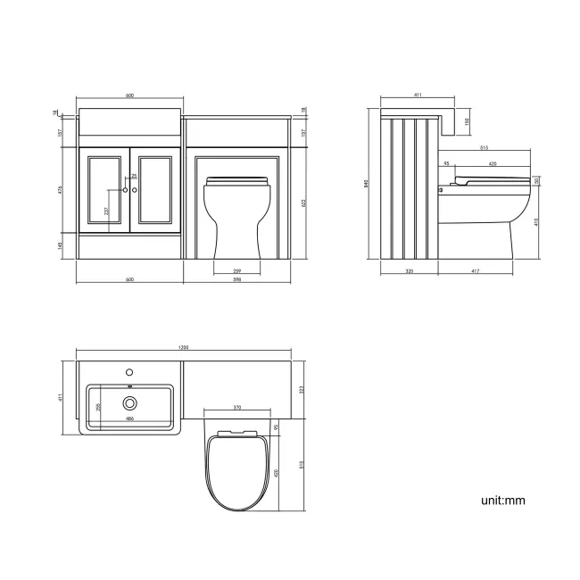 Monaco Graphite Grey Combination Vanity Basin and Seattle Toilet 1200mm - Brushed Brass Accents
