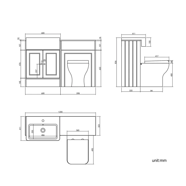 Monaco Graphite Grey Combination Vanity Basin with Marble Top & Atlanta Toilet 1200mm - Brushed Brass Accents