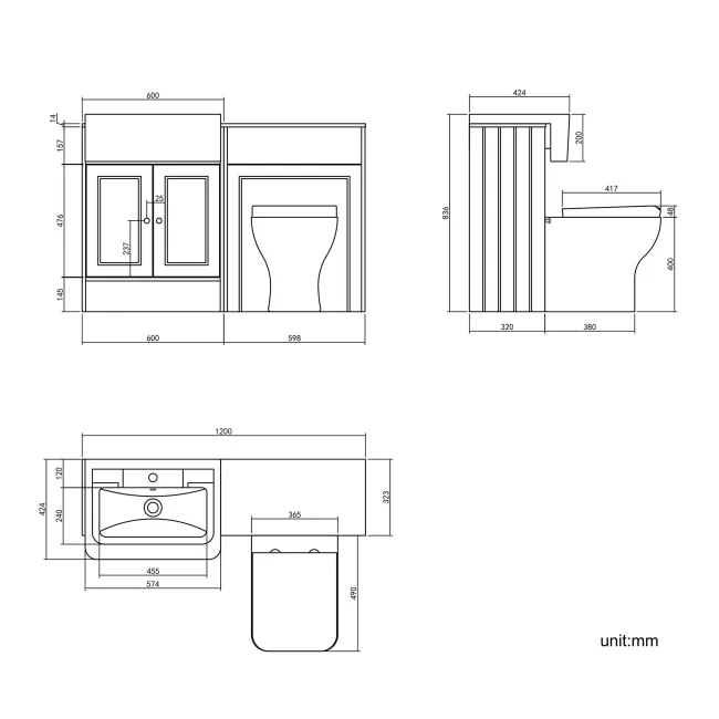 Monaco Graphite Grey Combination Vanity Traditional Basin with Marble Top & Atlanta Toilet 1200mm - Brushed Brass Accents