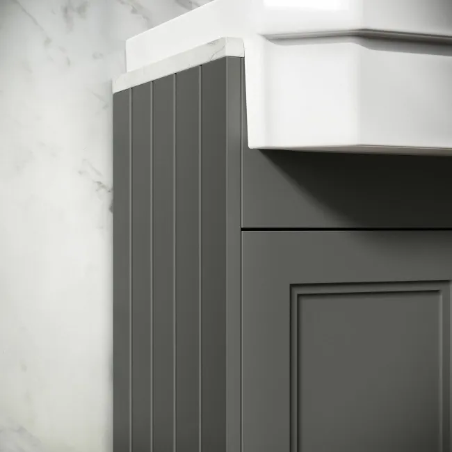Monaco Graphite Grey Combination Vanity Traditional Basin with Marble Top & Boston Toilet 1200mm - Brushed Brass Accents