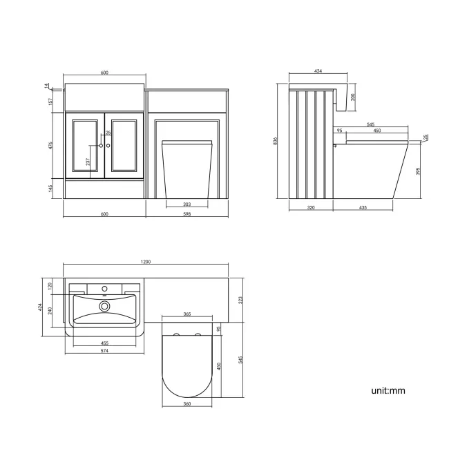 Monaco Graphite Grey Combination Vanity Traditional Basin with Marble Top & Boston Toilet 1200mm - Brushed Brass Accents