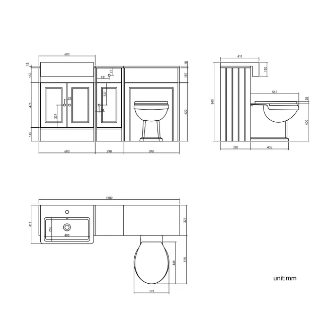 Monaco Inky Blue Combination Vanity Basin and Hudson Toilet with Wooden Seat 1500mm - Brushed Brass Accents