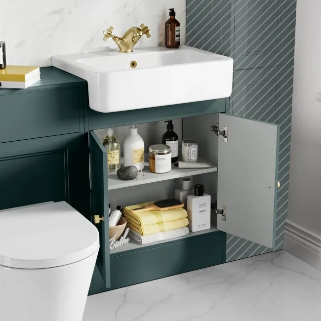 Monaco Midnight Green Combination Vanity Basin and Boston Toilet 1200mm - Brushed Brass Accents