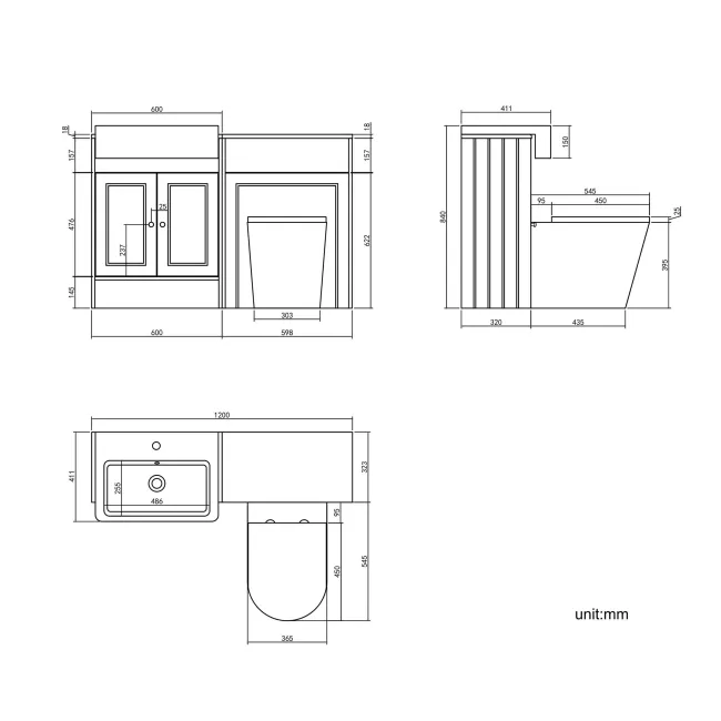 Monaco Midnight Green Combination Vanity Basin and Boston Toilet 1200mm - Brushed Brass Accents