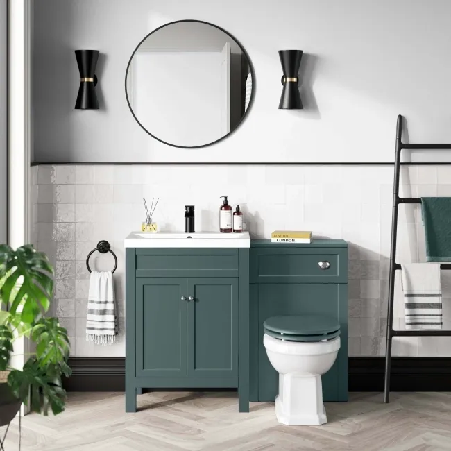 Bermuda Midnight Green Combination Vanity Basin and Hudson Toilet with Wooden Seat 1100mm