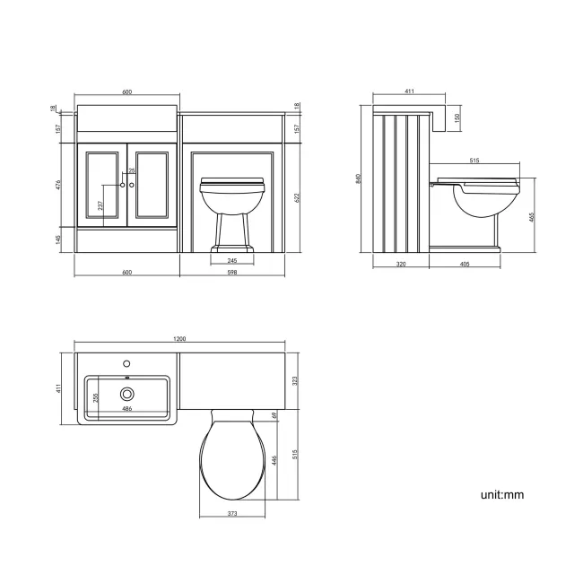 Monaco Midnight Green Combination Vanity Basin and Hudson Toilet with Wooden Seat 1200mm