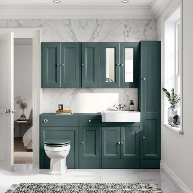 Monaco Midnight Green Combination Vanity Basin and Hudson Toilet with Wooden Seat 1500mm