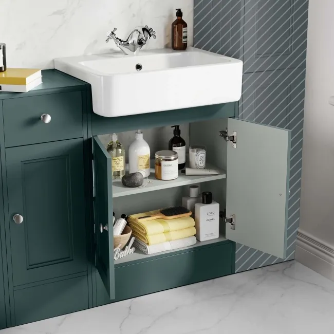 Monaco Midnight Green Combination Vanity Basin and Hudson Toilet with Wooden Seat 1500mm