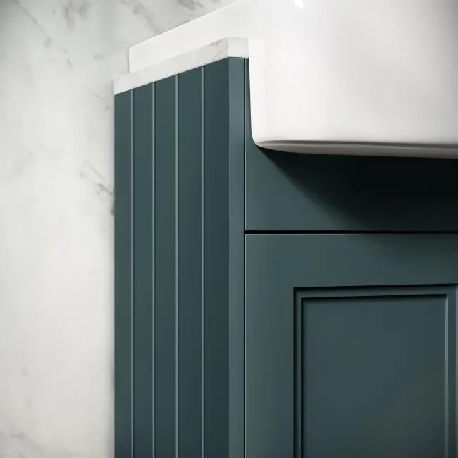 Monaco Midnight Green Combination Vanity Basin with Marble Top & Hudson Toilet with Wooden Seat 1200mm