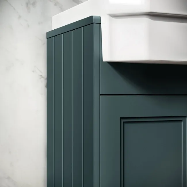 Monaco Midnight Green Combination Vanity Traditional Basin and Hudson Toilet with Wooden Seat 1500mm