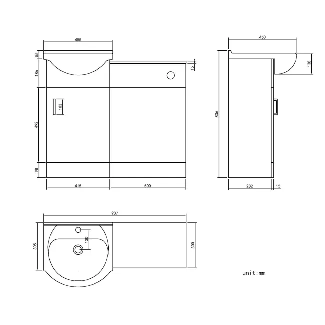 Quartz Stone Grey Basin Vanity and Back To Wall Toilet Unit 950mm