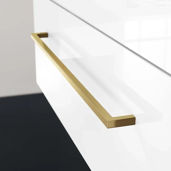 Elba Gloss White Wall Hung Basin Drawer Vanity 800mm - Brushed Brass Accents