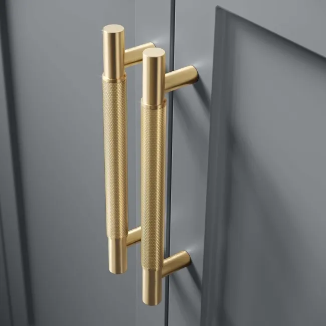 Bermuda Dove Grey Double Basin Vanity 1200mm - Brass Knurled Handles