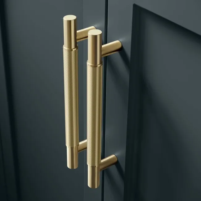 Bermuda Inky Blue Double Basin Vanity 1200mm - Brass Knurled Handles