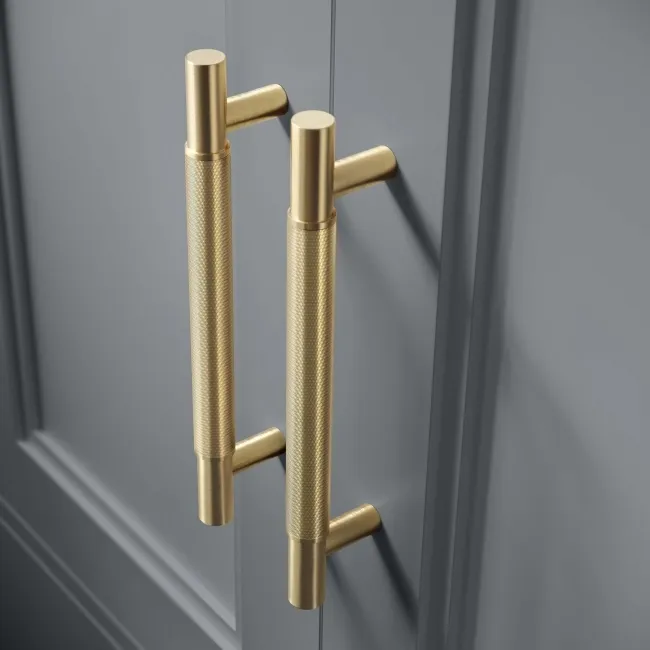 Dove Grey Wall Hung Cabinet 700x600mm - Brass Knurled Handles