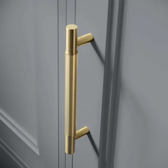 Monaco Dove Grey Floor Standing Tall Cabinet Unit 1900x300mm - Brass Knurled Handles