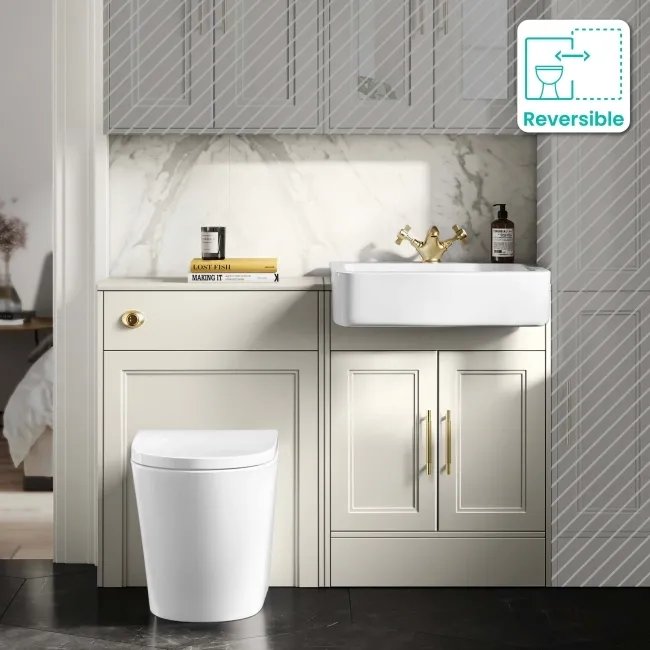 Monaco Chalk White Combination Vanity Basin and Boston Toilet 1200mm - Brass Knurled Handles