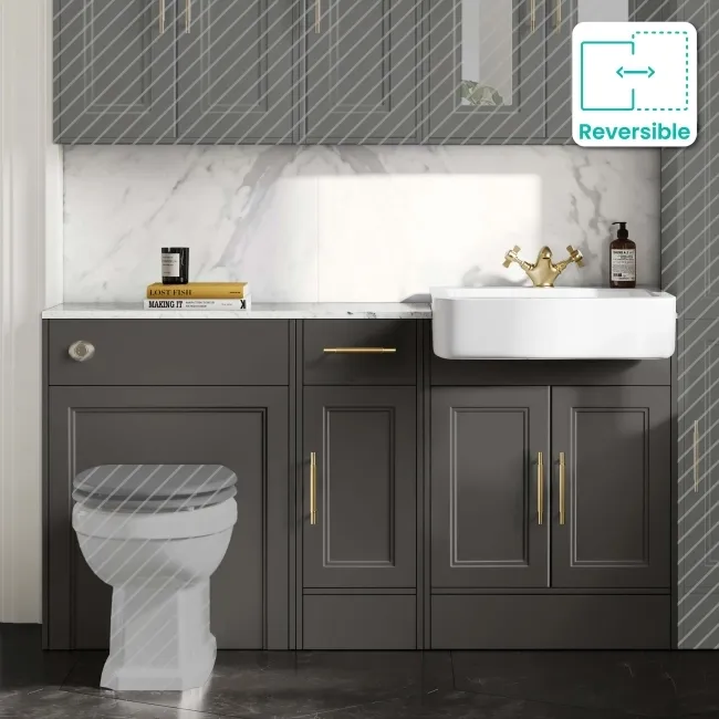 Monaco Graphite Grey Combination Vanity Basin with Marble Top 1500mm (Excludes Pan & Cistern) - Brass Knurled Handles