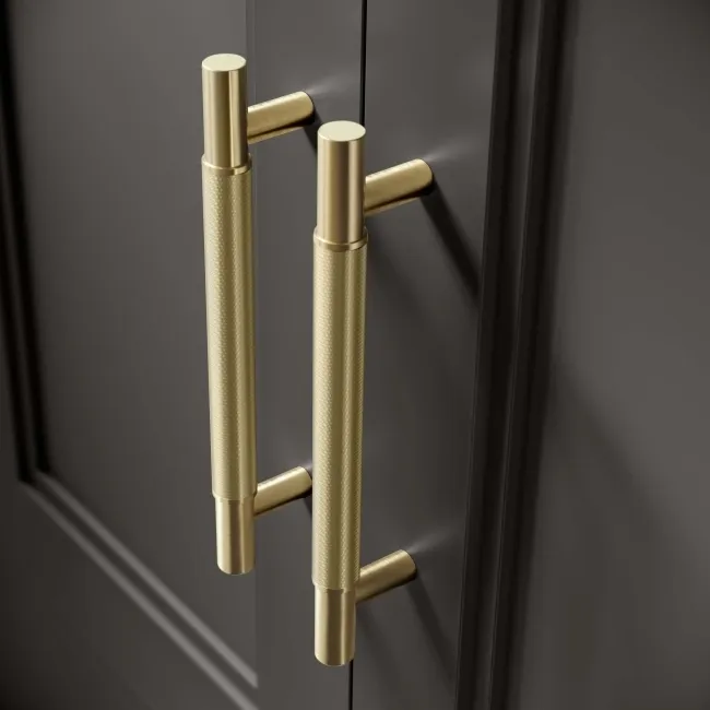 Graphite Grey Wall Hung Cabinet 700x600mm - Brass Knurled Handles
