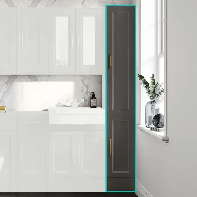 Monaco Graphite Grey Floor Standing Tall Cabinet Unit 1900x300mm - Brass Knurled Handles