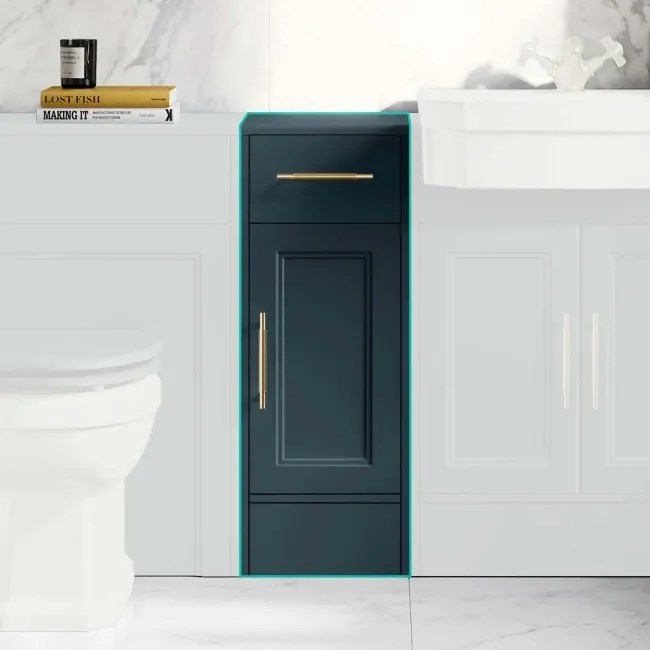 Monaco Inky Blue Side Cabinet Unit 300mm - Brass Knurled Handles