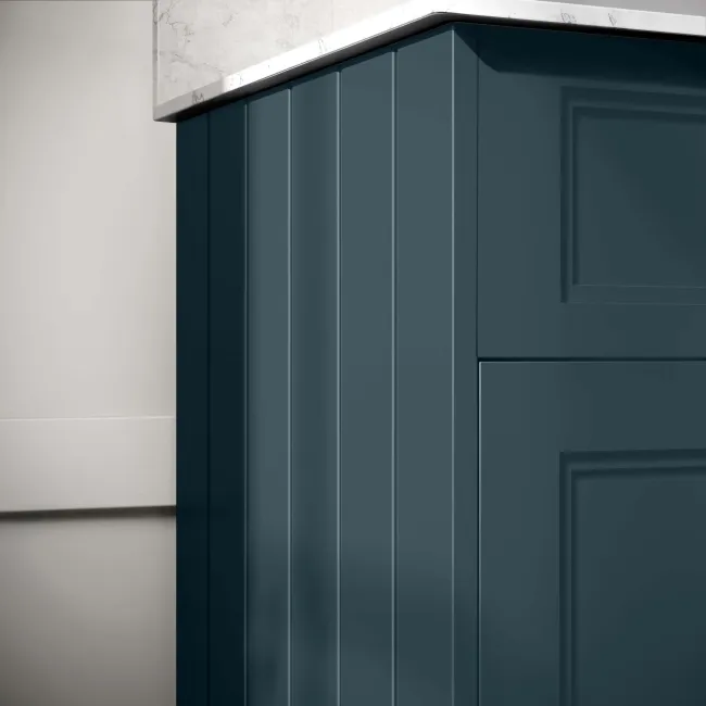 Lucia Inky Blue Double Vanity with Marble Top & Undermount Basins 1200mm - Brass Knurled Handles
