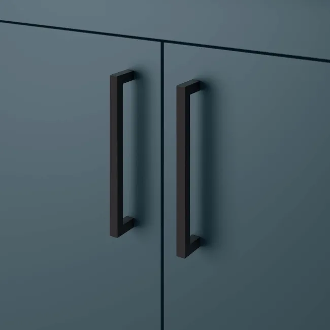 Harper Navy Blue Basin Vanity and Back To Wall Toilet Unit 1200mm (Excludes Toilet) - Black Accents - Right Handed
