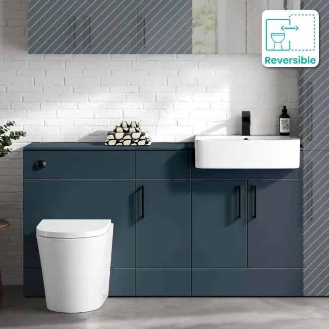 Harper Navy Blue Combination Vanity Basin and Boston Toilet 1500mm - Black Accents