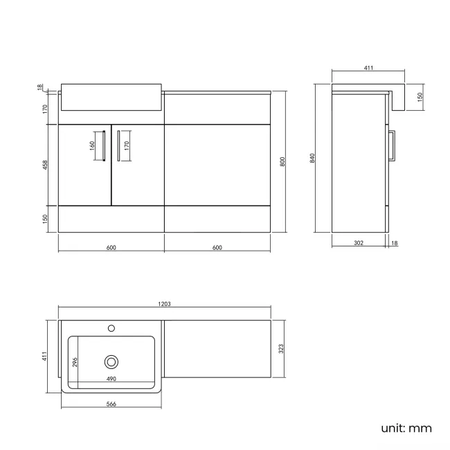 Harper Navy Blue Basin Vanity and Back To Wall Toilet Unit 1200mm (Excludes Toilet) - Brushed Brass Accents