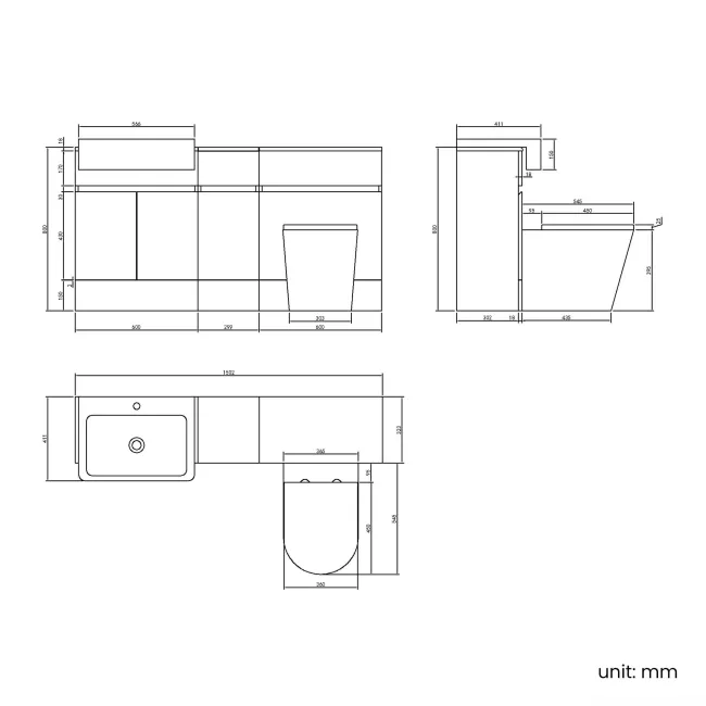Foster Stone Grey Combination Vanity Basin and Boston Toilet 1500mm