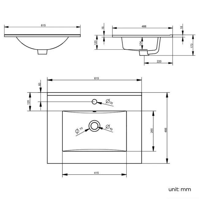 Mersey Gloss White Basin Vanity 600mm - Black Accents