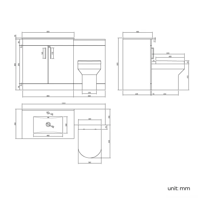 Mersey Gloss White Combination Vanity Basin and Miami Toilet 1300mm