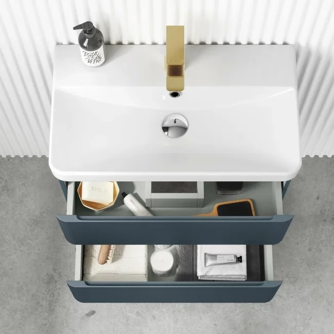 Corsica Inky Blue Wall Hung Slimline Basin Drawer Vanity 600mm
