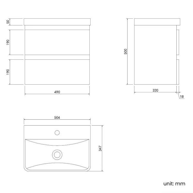 Corsica Midnight Green Wall Hung Slimline Basin Drawer Vanity 500mm
