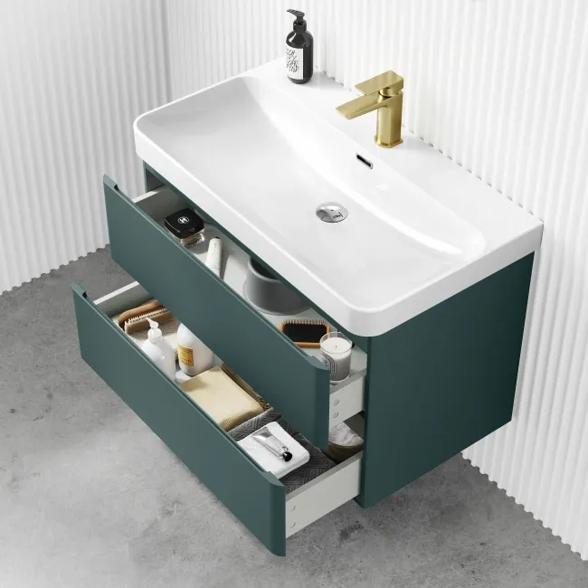Corsica Midnight Green Wall Hung Basin Drawer Vanity 800mm
