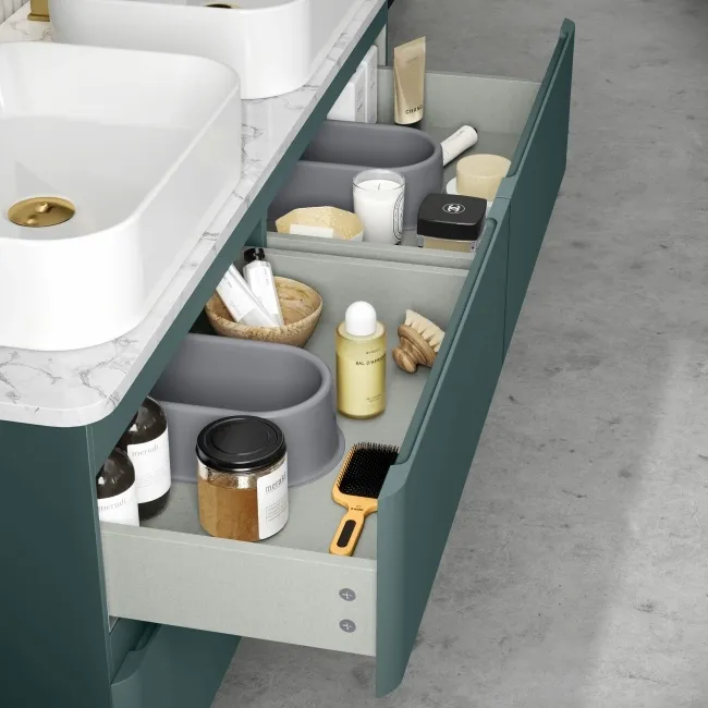 Corsica Midnight Green Wall Hung Drawer Vanity with Marble Top & Marin Basin 1200mm