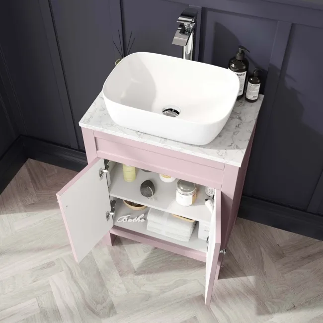 Bermuda Cashmere Pink Vanity with Marble Top & Curved Counter Top Basin 600mm